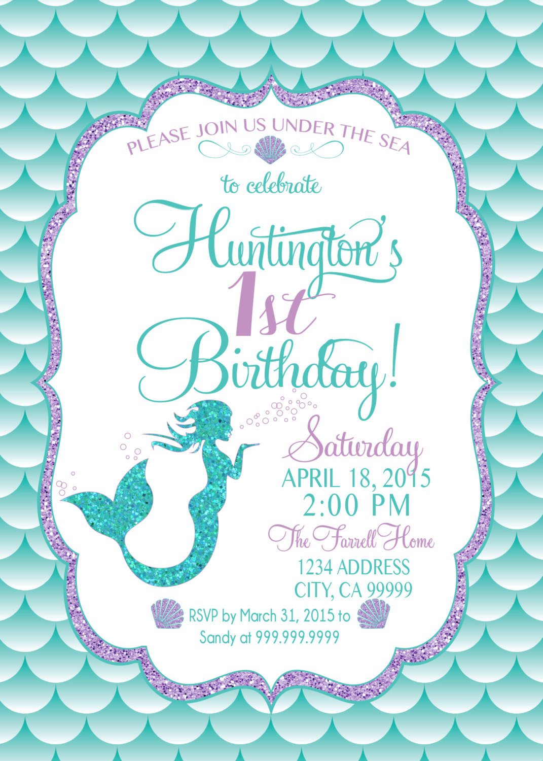 Mermaid Birthday Invitations
 ON SALE Mermaid Birthday Invitation Mermaid Party Invite