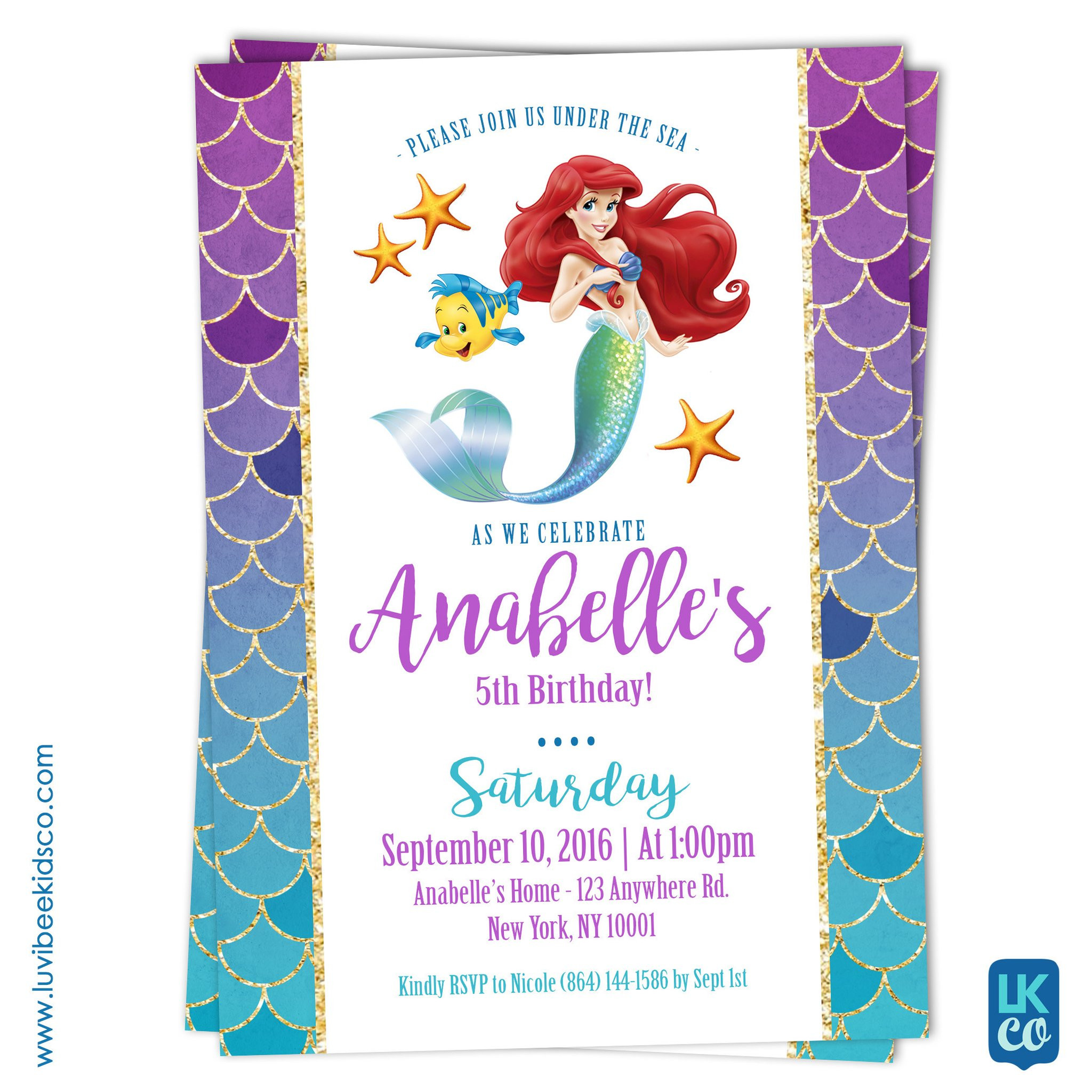 Mermaid Birthday Invitations
 Disney Princesses