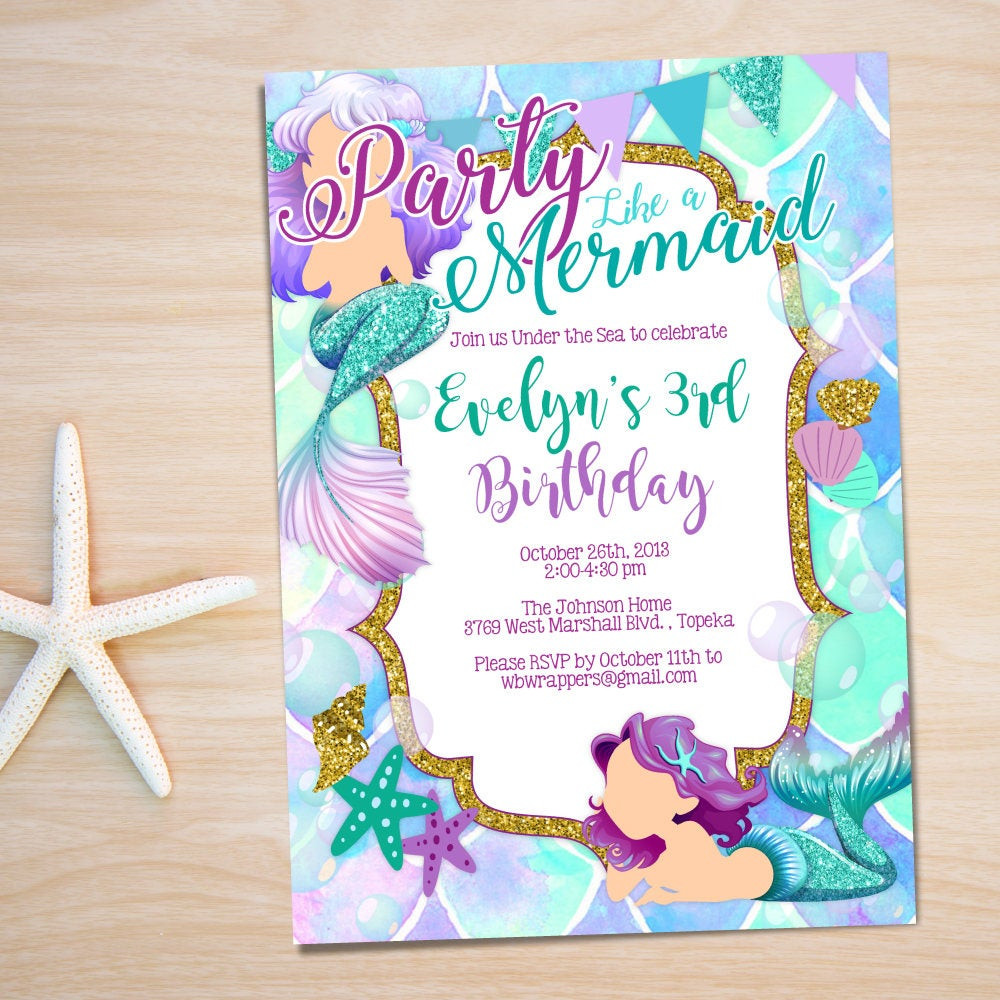 Mermaid Birthday Invitations
 Mermaid Birthday Party Invitation TEMPLATE Under the Sea