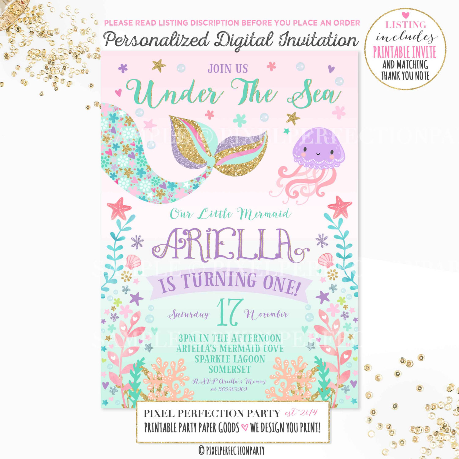 Mermaid Birthday Invitations
 Mermaid Invitation Mermaid Birthday by PixelPerfectionParty