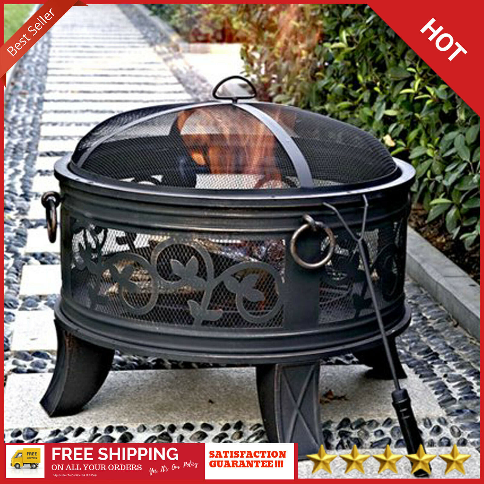 Mesh Firepit Covers
 Round Metal Outdoor Fire Pit Fireplace Mesh Cover Backyard