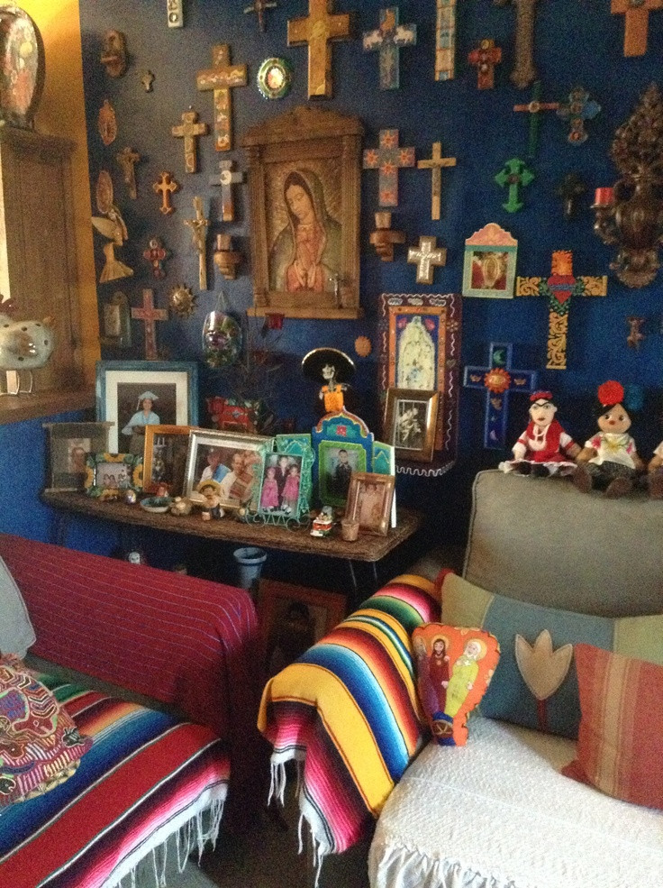 Mexican Living Room Decor
 Holy Amazing Alter cross blue wall in living room