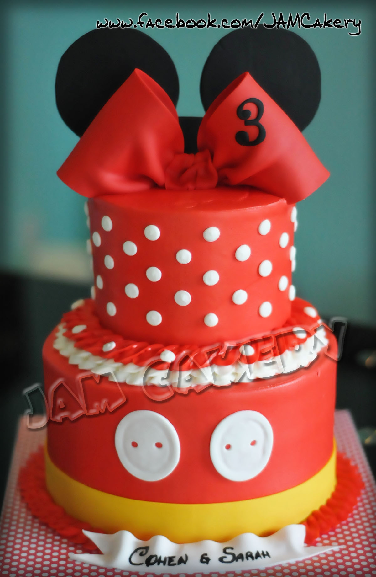 Mickey And Minnie Birthday Cake
 Mickey and Minnie cake for a joint party J A M Cakery