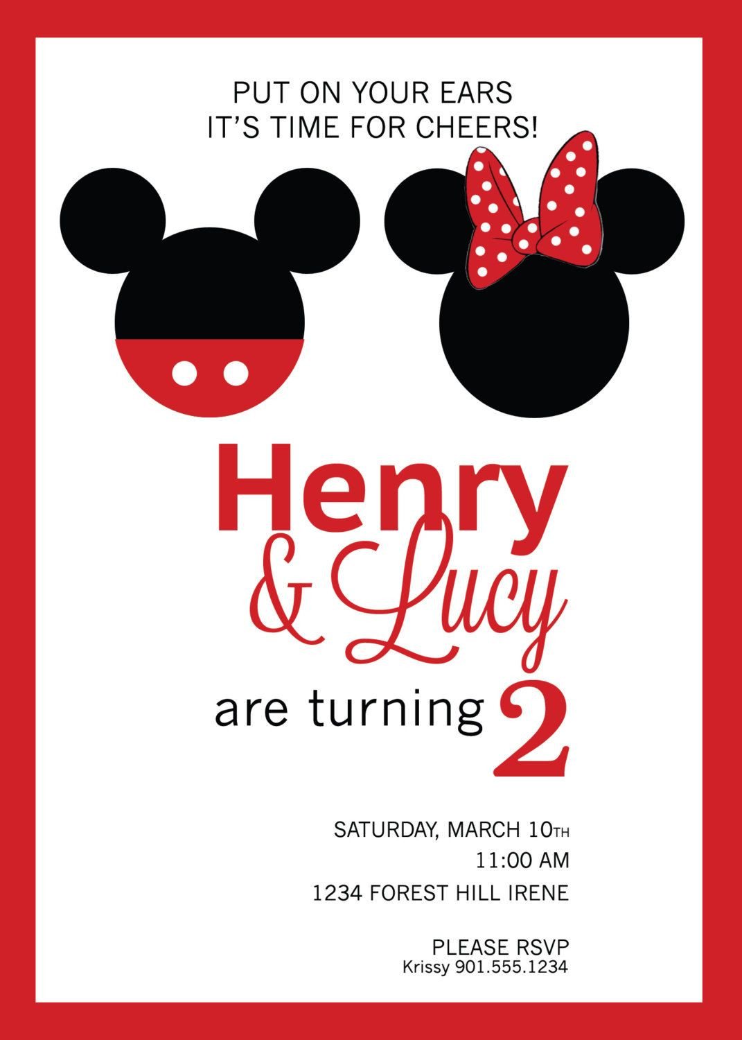 Mickey And Minnie Mouse Birthday Invitations
 Mickey & Minnie Mouse Birthday Invitation Custom DIY