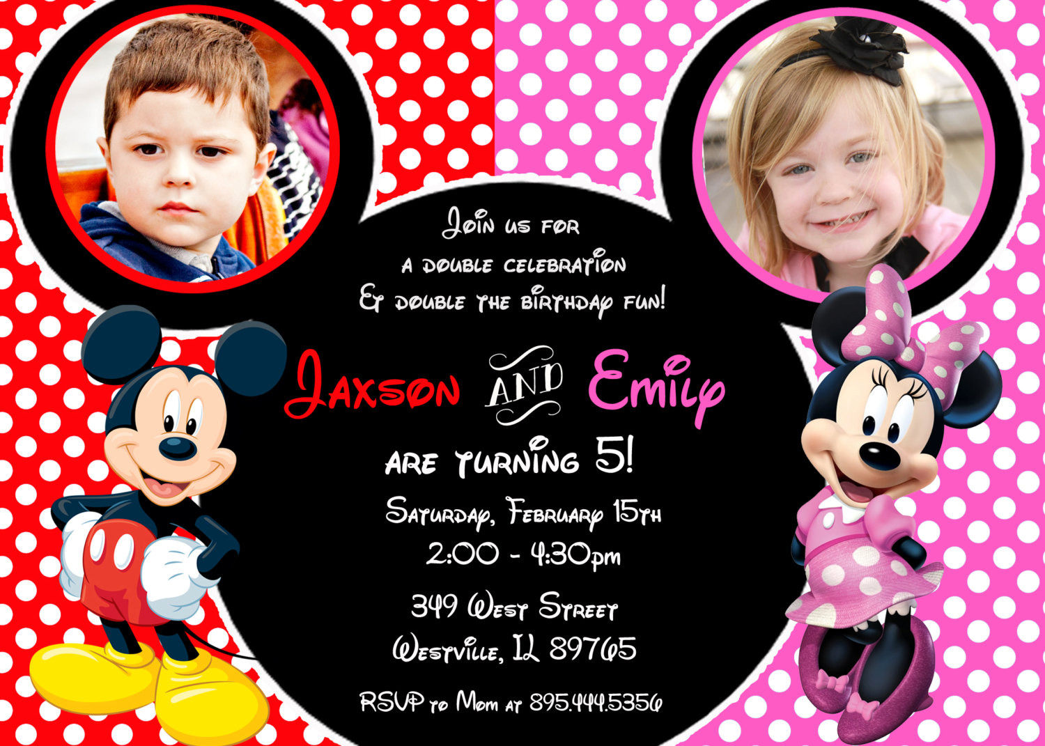 Mickey And Minnie Mouse Birthday Invitations
 Minnie Mouse Mickey Mouse Double Twins Birthday Party