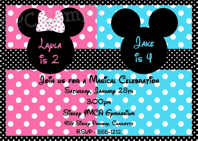 Mickey And Minnie Mouse Birthday Invitations
 FREE printable Mickey and Minnie Twin Birthday Invitations