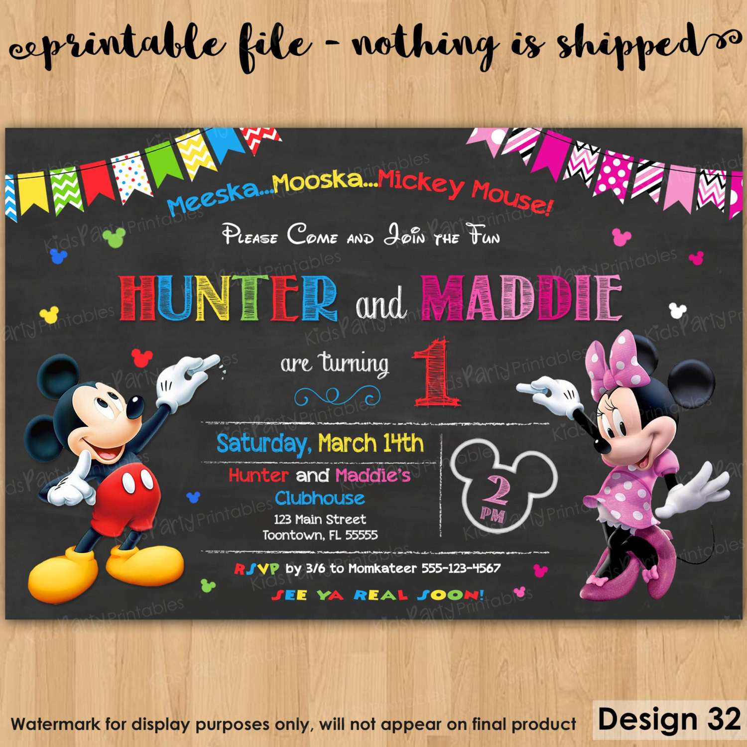 Mickey And Minnie Mouse Birthday Invitations
 Mickey and Minnie Invitation PRINTABLE Mickey and Minnie
