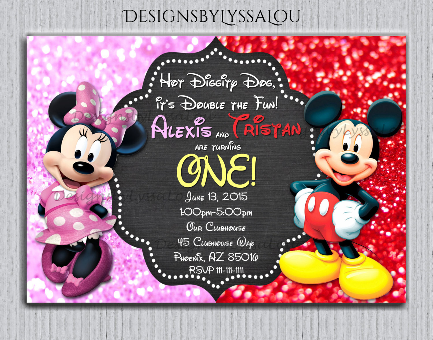 Mickey And Minnie Mouse Birthday Invitations
 Mickey and Minnie Twin Birthday Invitation by