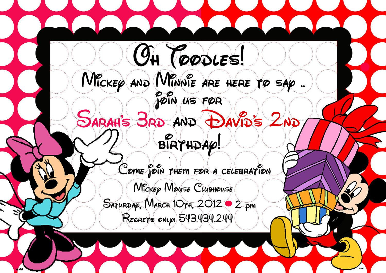 Mickey And Minnie Mouse Birthday Invitations
 Mickey Mouse Party Invitations
