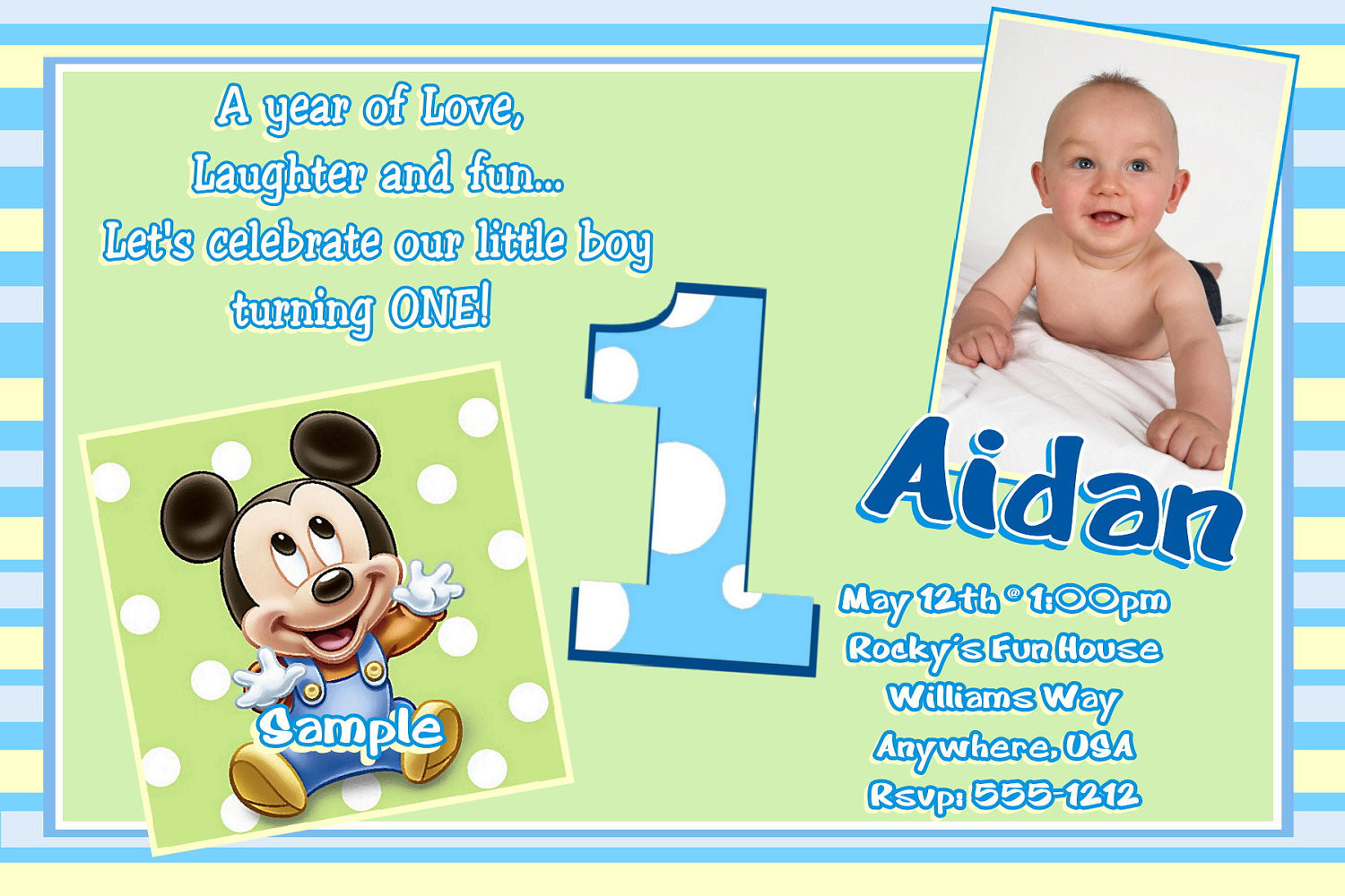 Mickey Mouse Birthday Invitation Wording
 Mickey Mouse 1st Birthday Invitations