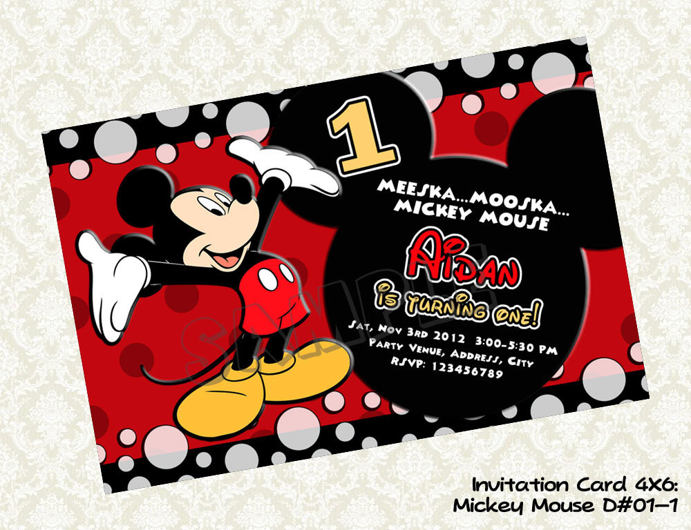 Mickey Mouse Birthday Invitation Wording
 FREE Printable 1st Mickey Mouse Birthday Invitations