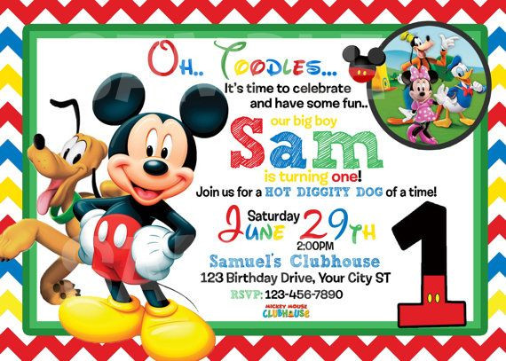 Mickey Mouse Birthday Invitation Wording
 Mickey Mouse 1st Birthday Invitations