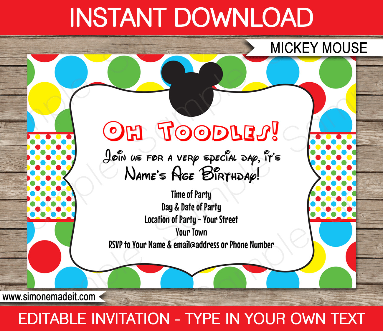 Mickey Mouse Birthday Invitation Wording
 Mickey Mouse Party Invitations Template