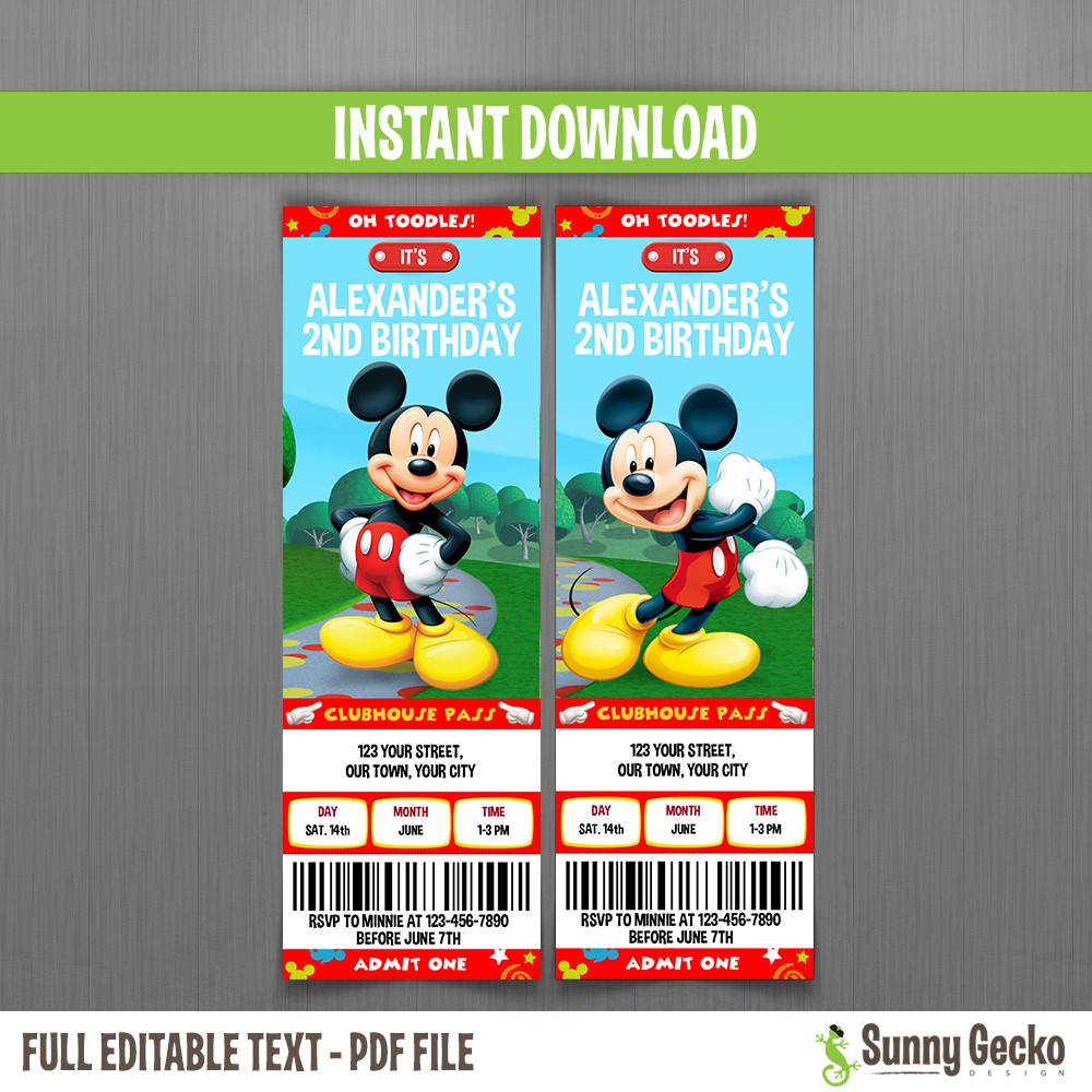 Mickey Mouse Clubhouse Birthday Invitations
 Mickey Mouse Clubhouse Birthday Ticket Invitations