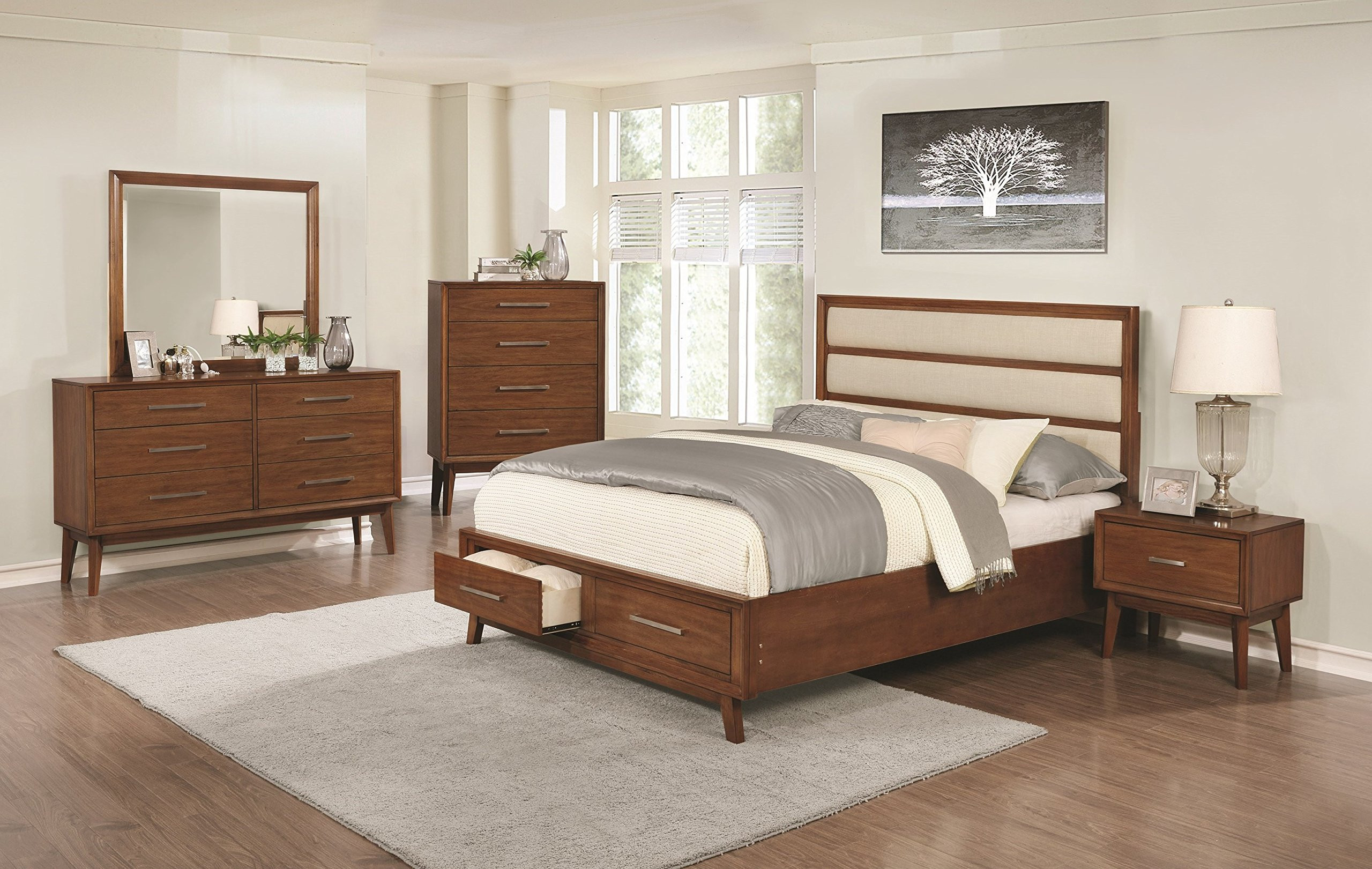 Mid Century Modern Bedroom Furniture
 Banning Collection Mid Century Modern Dark Mango Padded HB