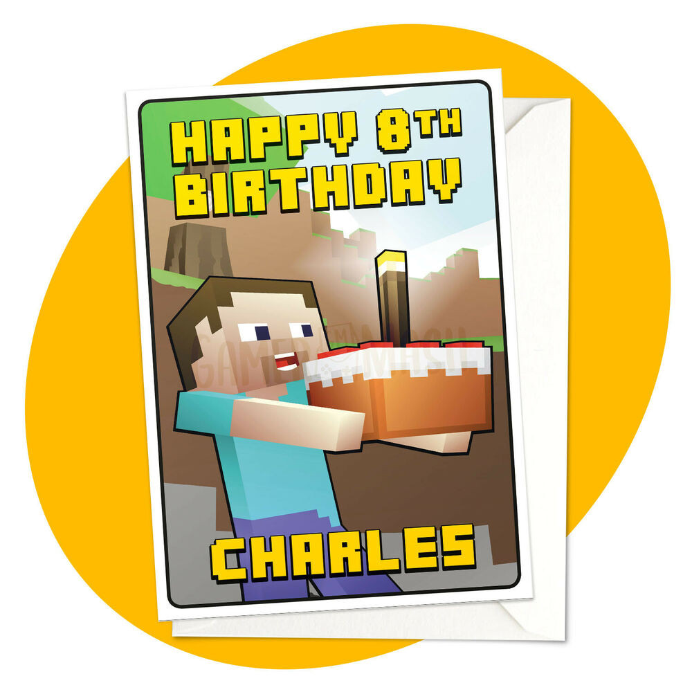 Minecraft Birthday Cards
 Steve & Cake PERSONALISED BIRTHDAY CARD Minecraft