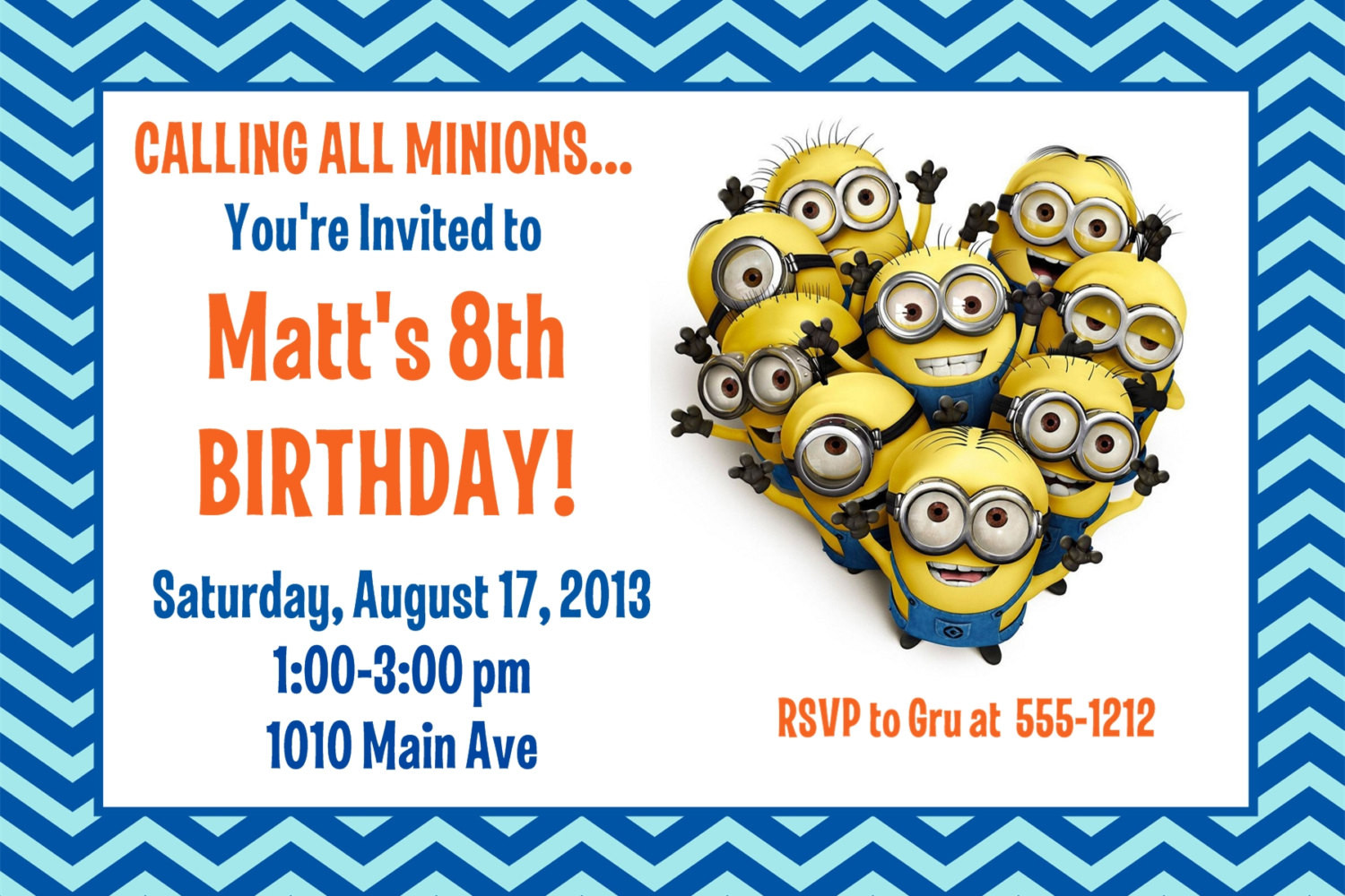 Minion Birthday Invitation
 Minion Birthday Party Invitation Printable 4x6 or 5x7