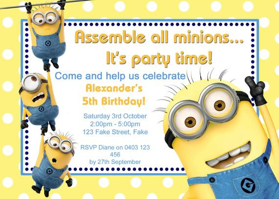 Minions Birthday Party Invitations
 Customised Minion Birthday Invitation Printable by