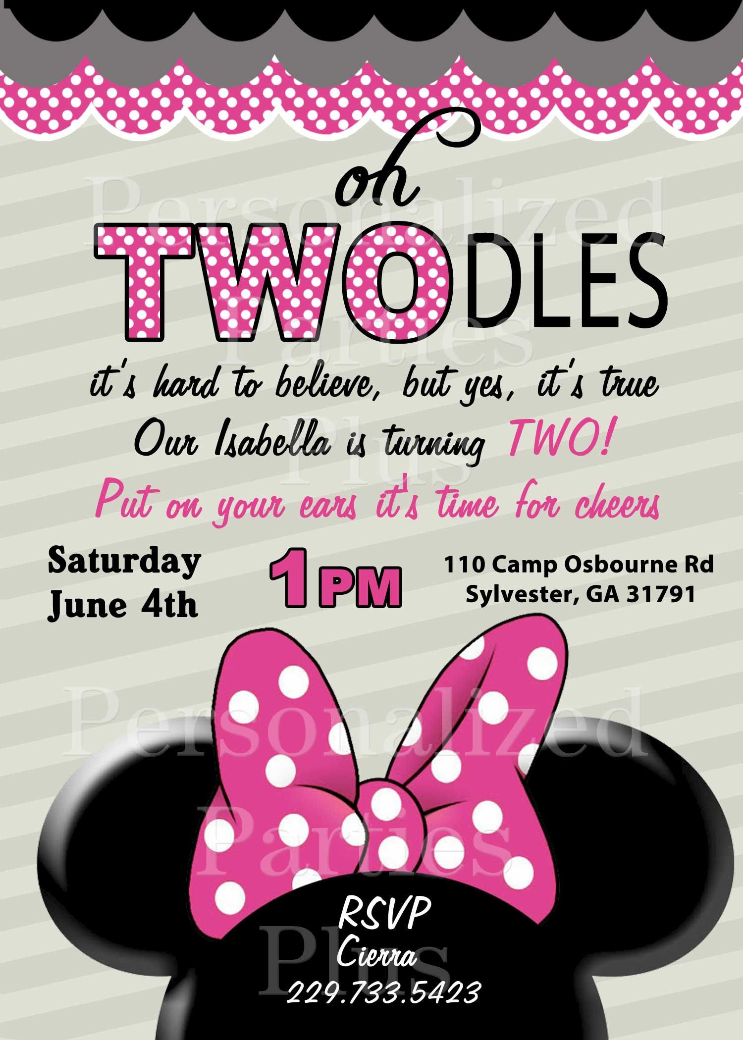 Minnie Mouse 2nd Birthday Party
 Minnie Mouse tan birthday invite