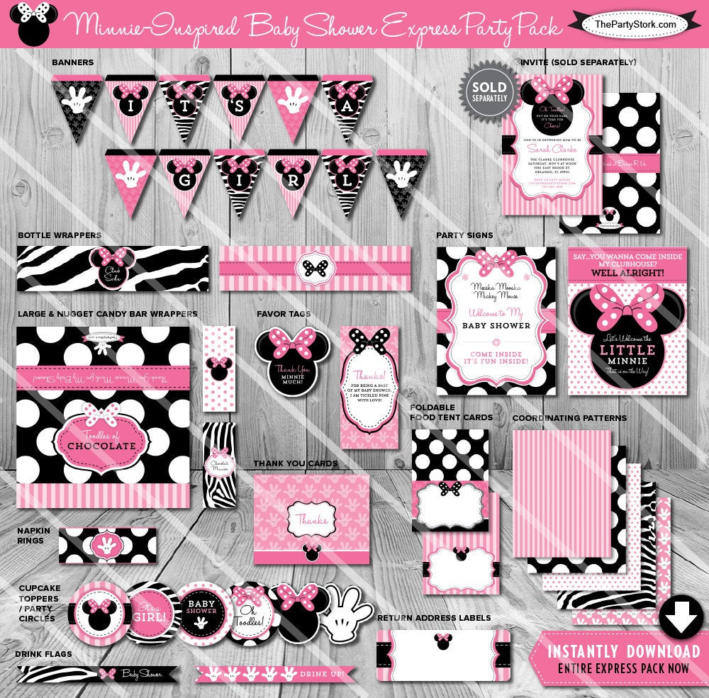 Minnie Mouse Baby Shower Decorations Party City
 Minnie Mouse Baby Shower Party Package Printable Baby Girl