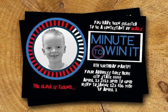 Minute To Win It Birthday Party
 MINUTE to WIN it Birthday Party Invite by TheLudwigShop on