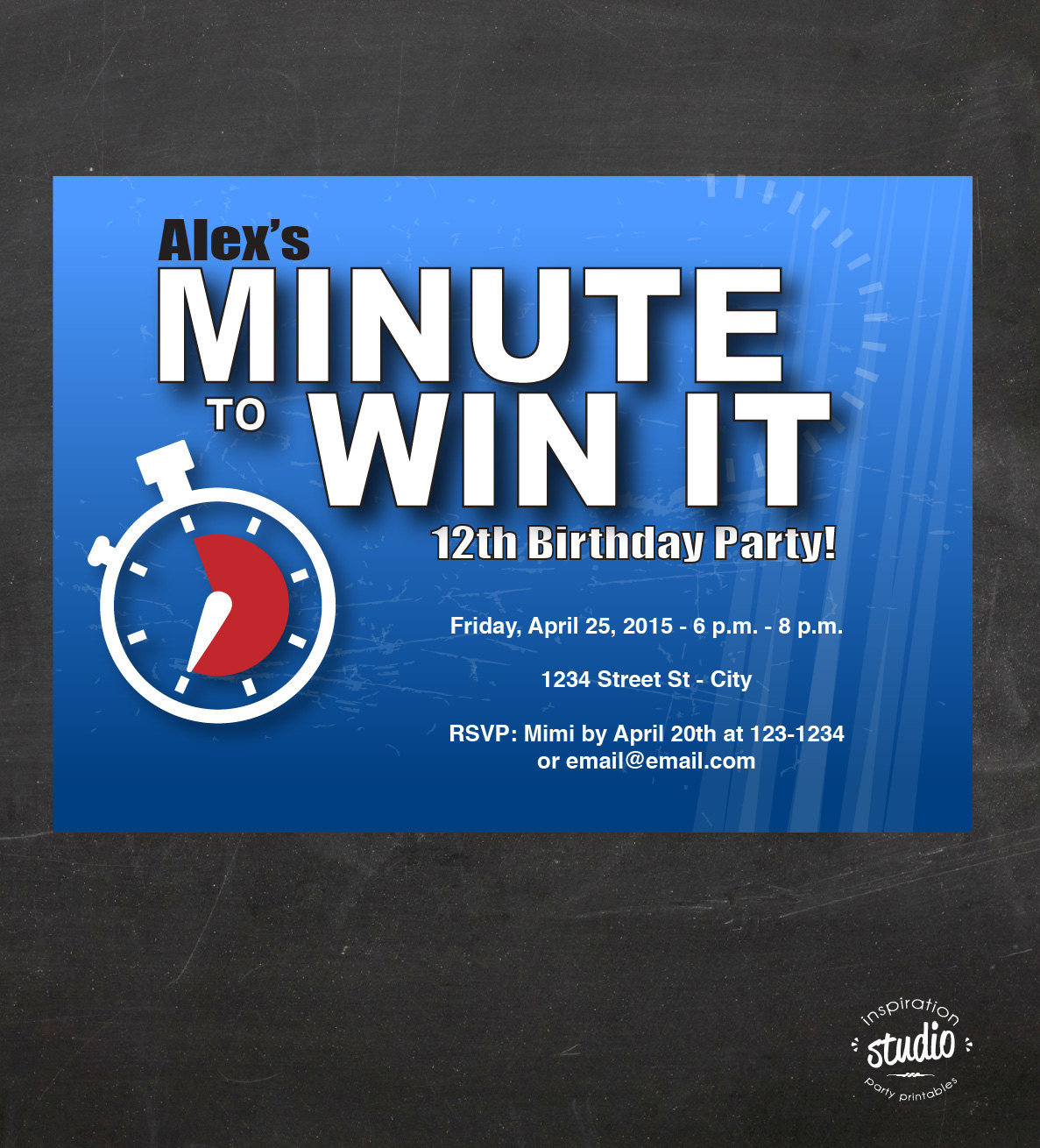 Minute To Win It Birthday Party
 Minute to Win it Inspired Birthday Party Invitation Minute to