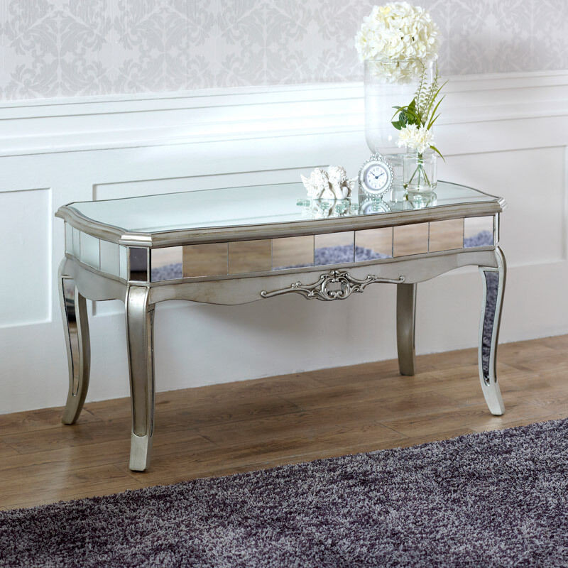 Mirror Tables For Living Room
 Grey Mirrored Glass Wooden Painted Coffee Side Table