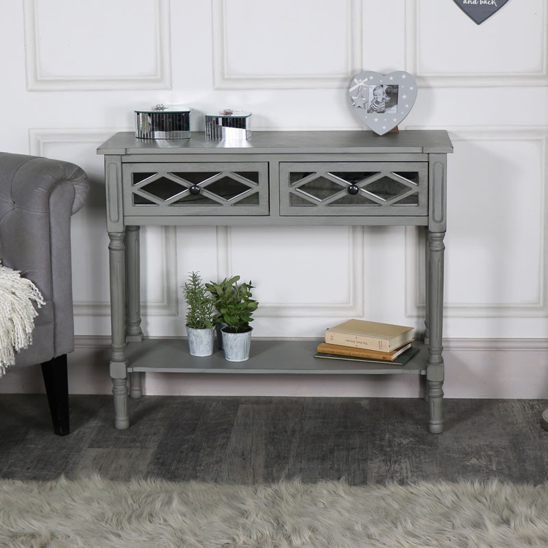 Mirror Tables For Living Room
 Ornate grey mirror front 2 drawer console table living