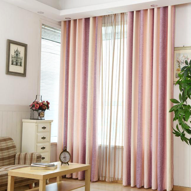 Modern Curtains For Bedroom
 Pink Striped Jacquard Linen Cotton Blend Modern Curtains