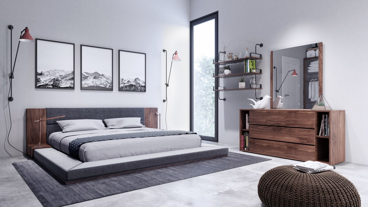 Modern Gray Bedroom
 Nova Domus Jagger Modern Dark Grey & Walnut Bed