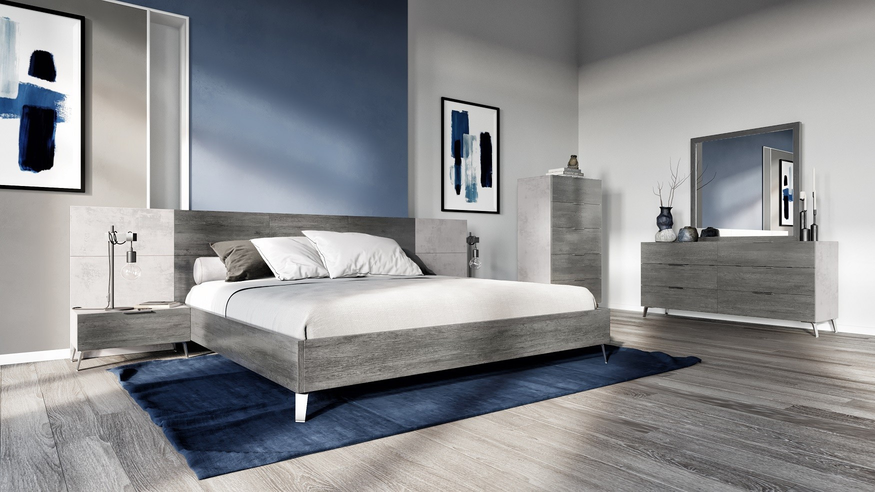 Modern Gray Bedroom
 Nova Domus Bronx Italian Modern Faux Concrete & Grey