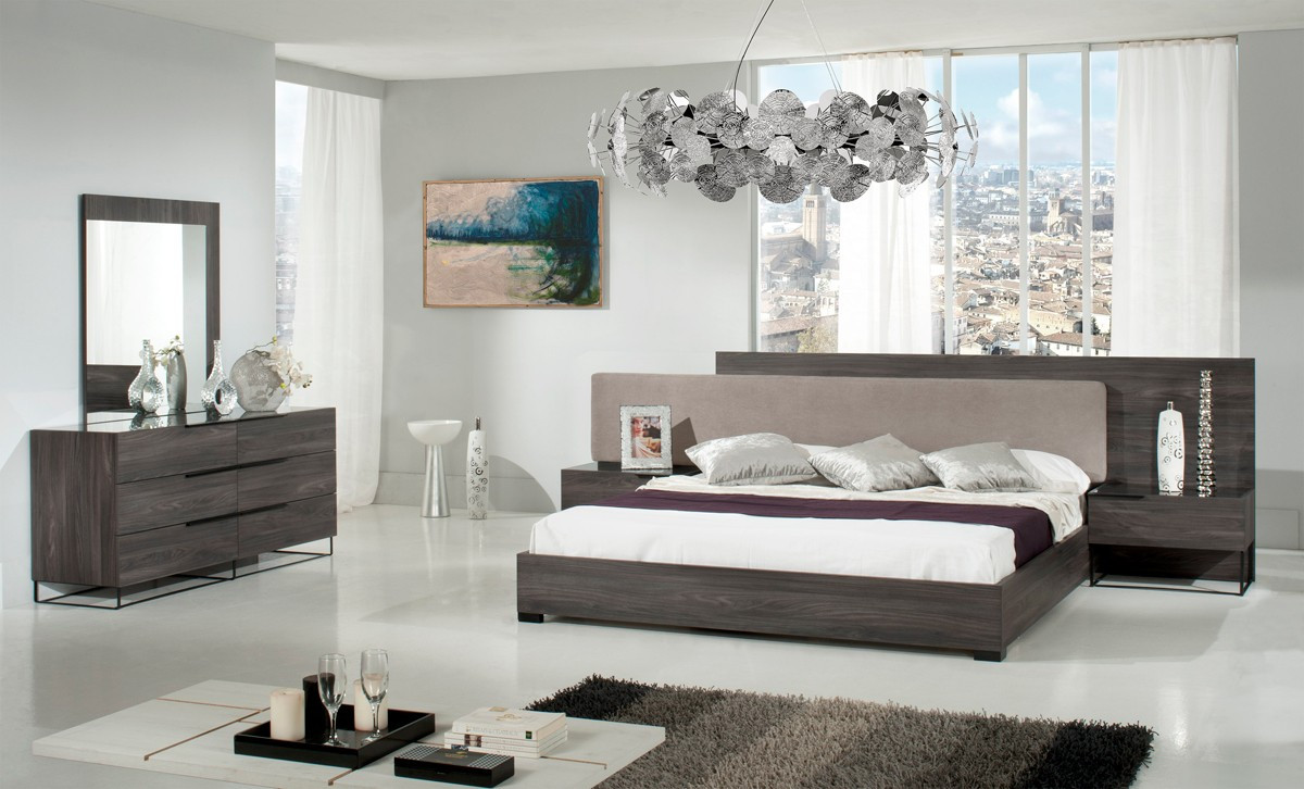 Modern Gray Bedroom
 Nova Domus Enzo Italian Modern Grey Oak & Fabric Bed w