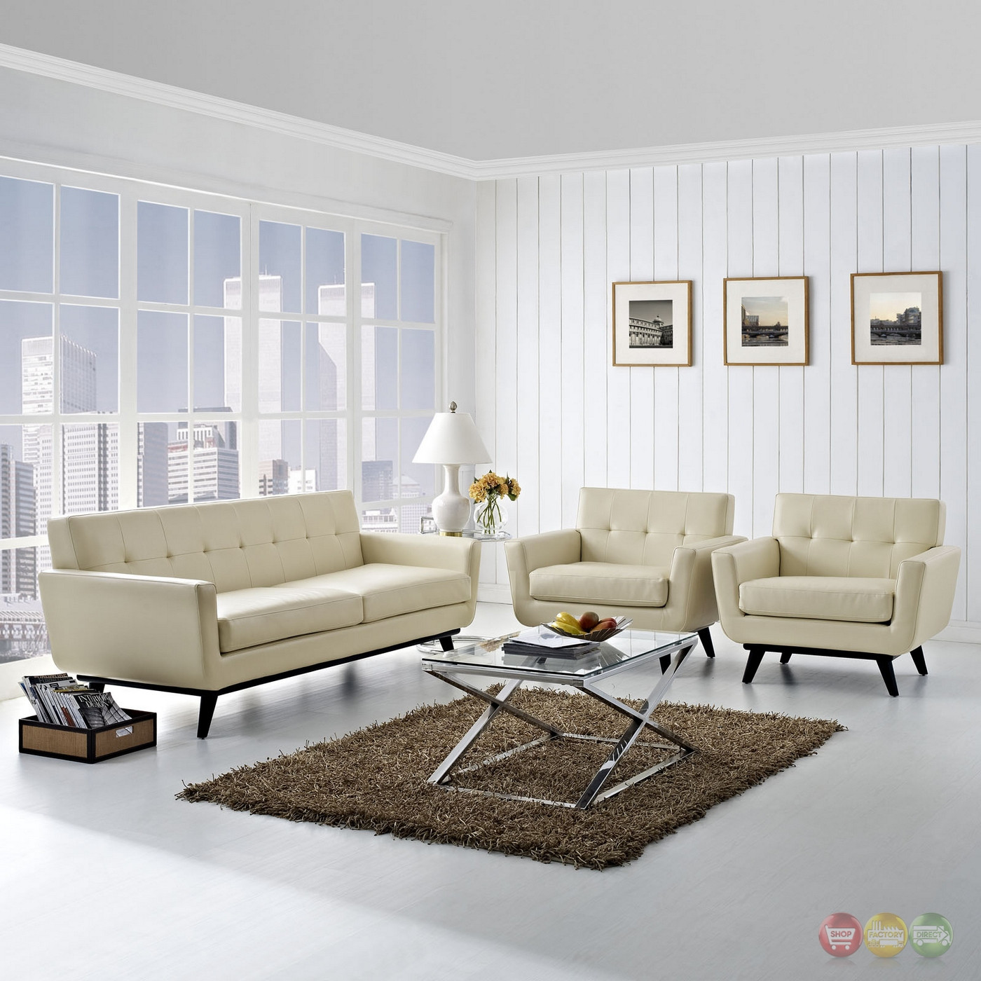 Modern Leather Living Room Set
 Engage Contemporary 3pc Button tufted Leather Living Room