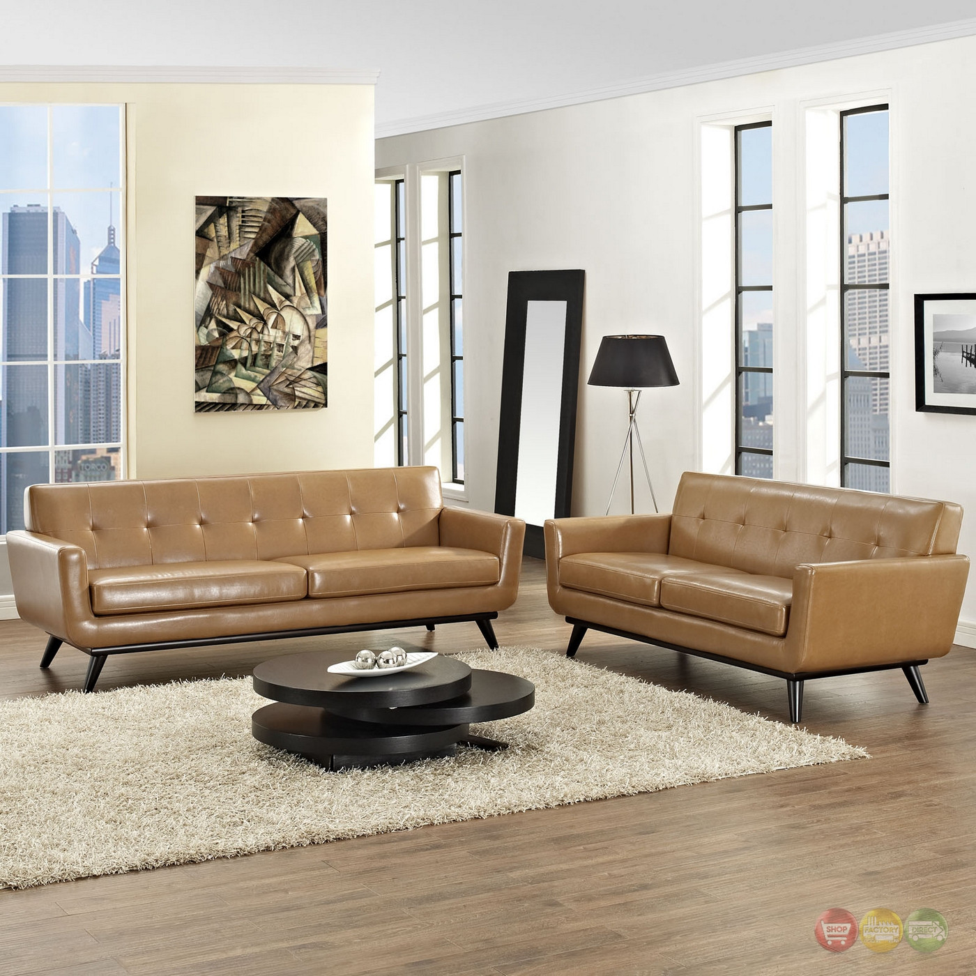 Modern Leather Living Room Set
 Engage Contemporary 2pc Button tufted Leather Living Room