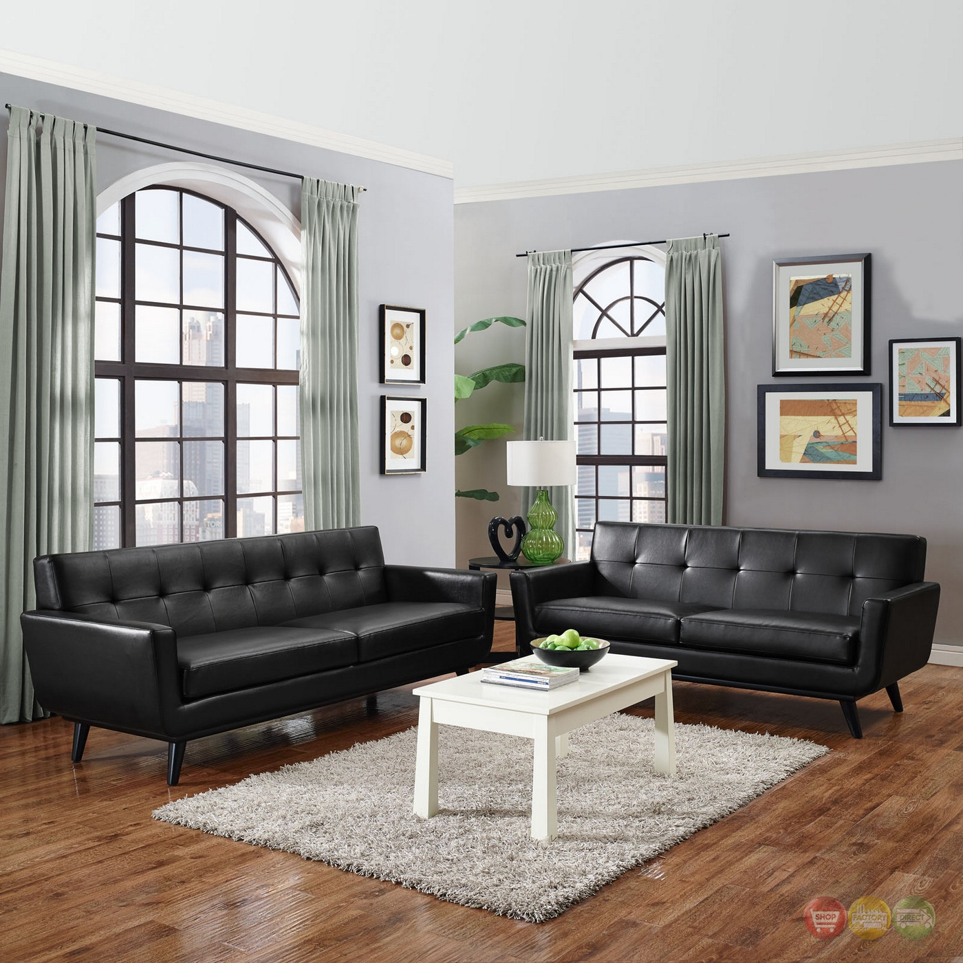 Modern Leather Living Room Set
 Engage Contemporary 2pc Button tufted Leather Living Room