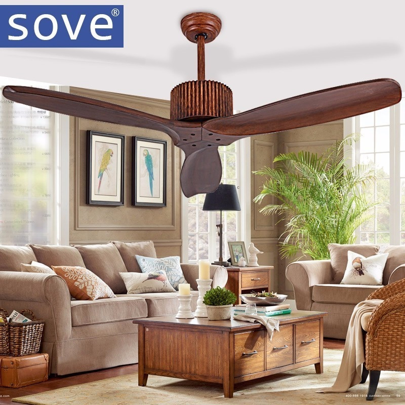 Modern Living Room Ceiling Fan
 Sove European Modern Wooden Ceiling Fan With Remote