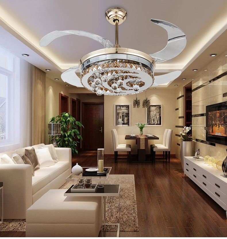 Modern Living Room Ceiling Fan
 Modern stealth crystal ceiling fan lights LED fashion