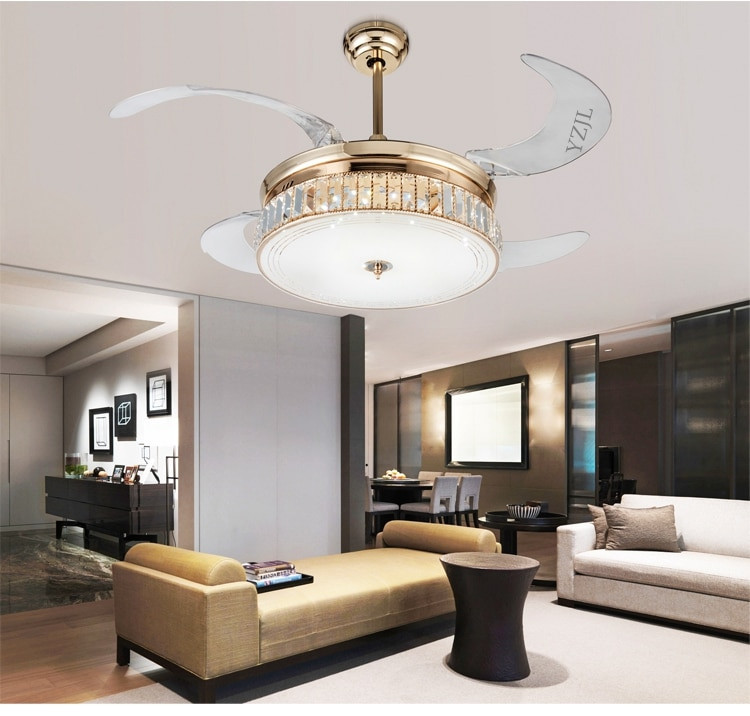 Modern Living Room Ceiling Fan
 Crystal folding ceiling fan light telescopic modern