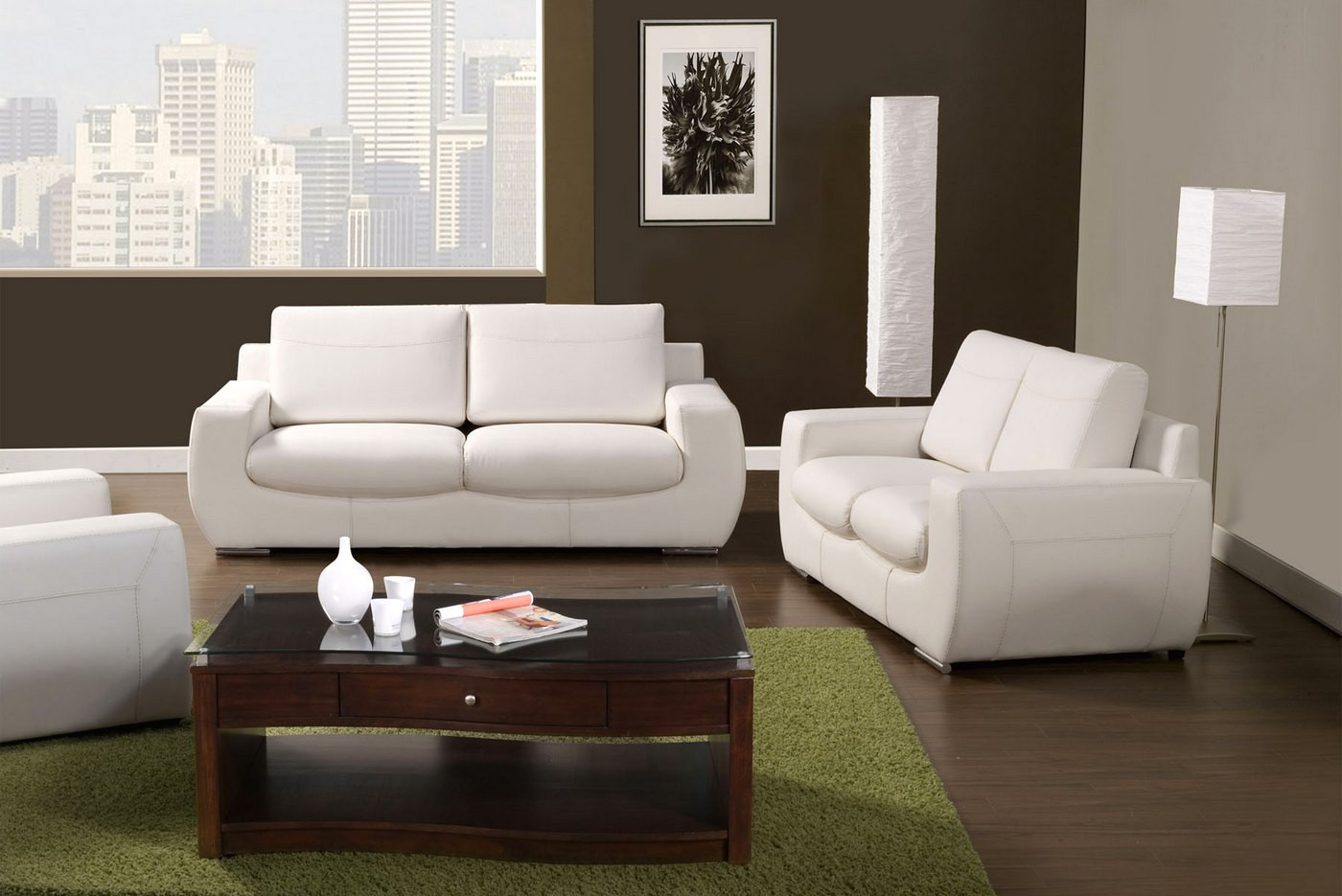 Modern Living Room Sets
 Tekir Contemporary White Living Room Set with Bonded