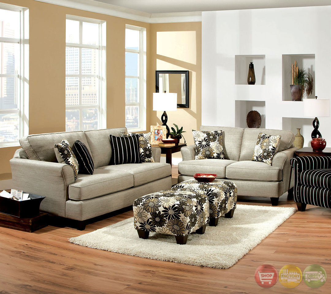 Modern Living Room Sets
 Cardiff Contemporary Light Gray and Floral Fabric Living