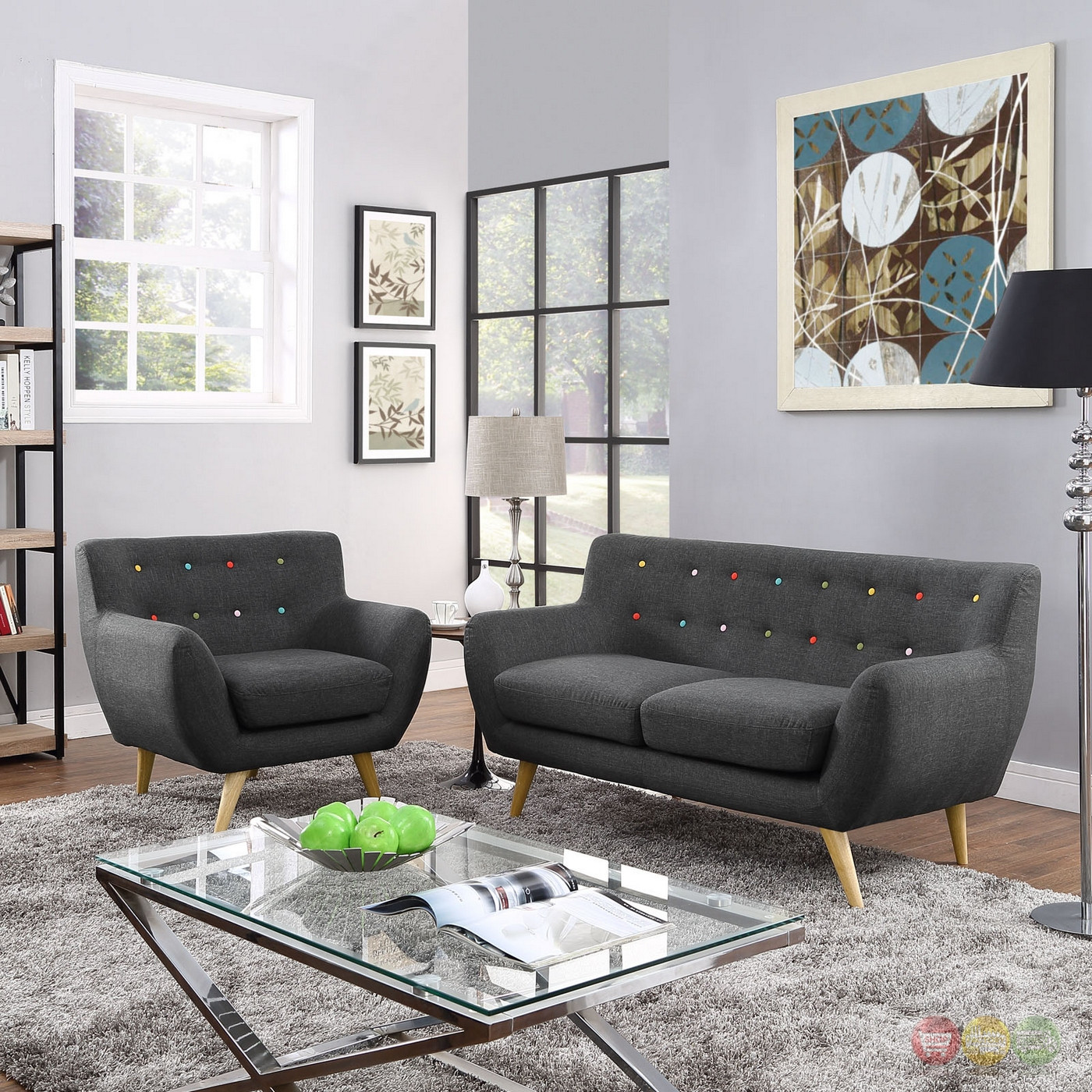 Modern Living Room Sets
 Remark Modern 2pc Button tufted Upholstered Living Room
