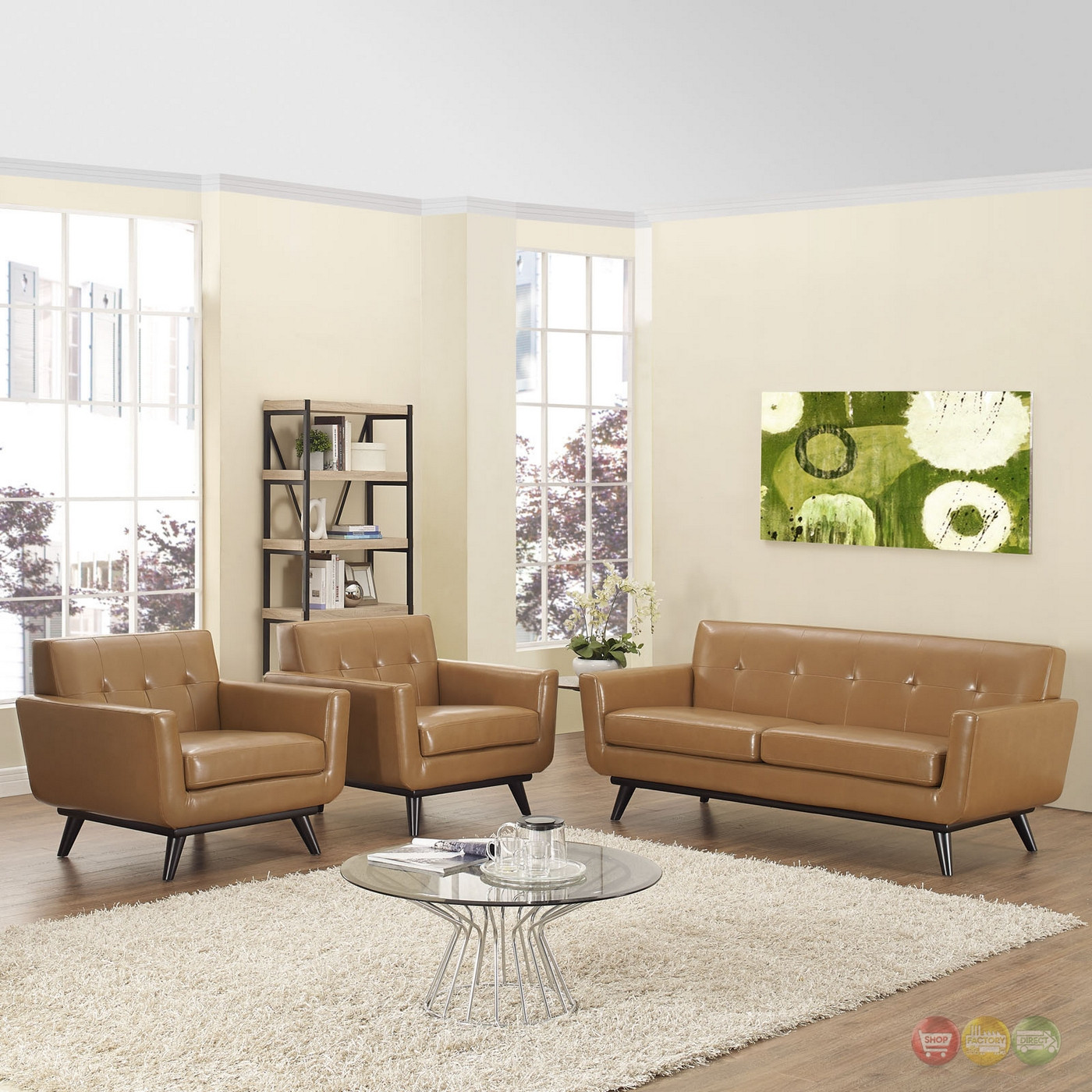 Modern Living Room Sets
 Mid Century Modern Engage 3pc Button Tufted Leather Living