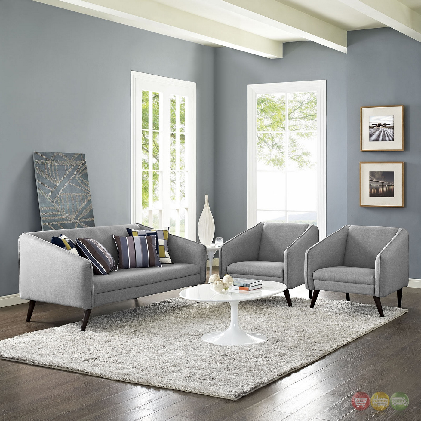 Modern Living Room Sets
 Slide Modern 3 pc Upholstered Sofa & Armchairs Living Room
