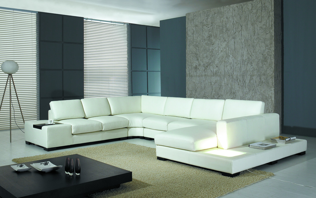 Modern Living Room Sofa
 Modern White Bonded Leather Sectional Sofa T35