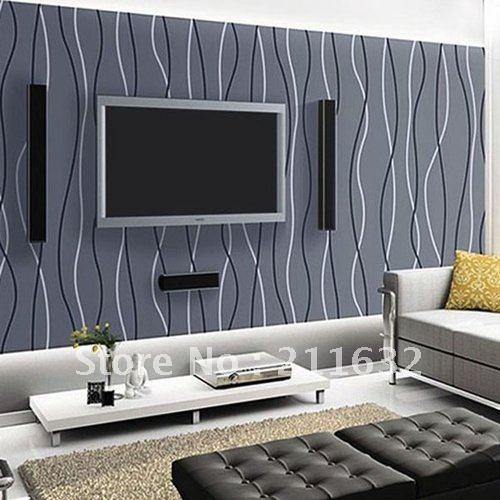 Modern Living Room Wallpaper
 Free Shipping Modern Striped Vinyl Living Room TV