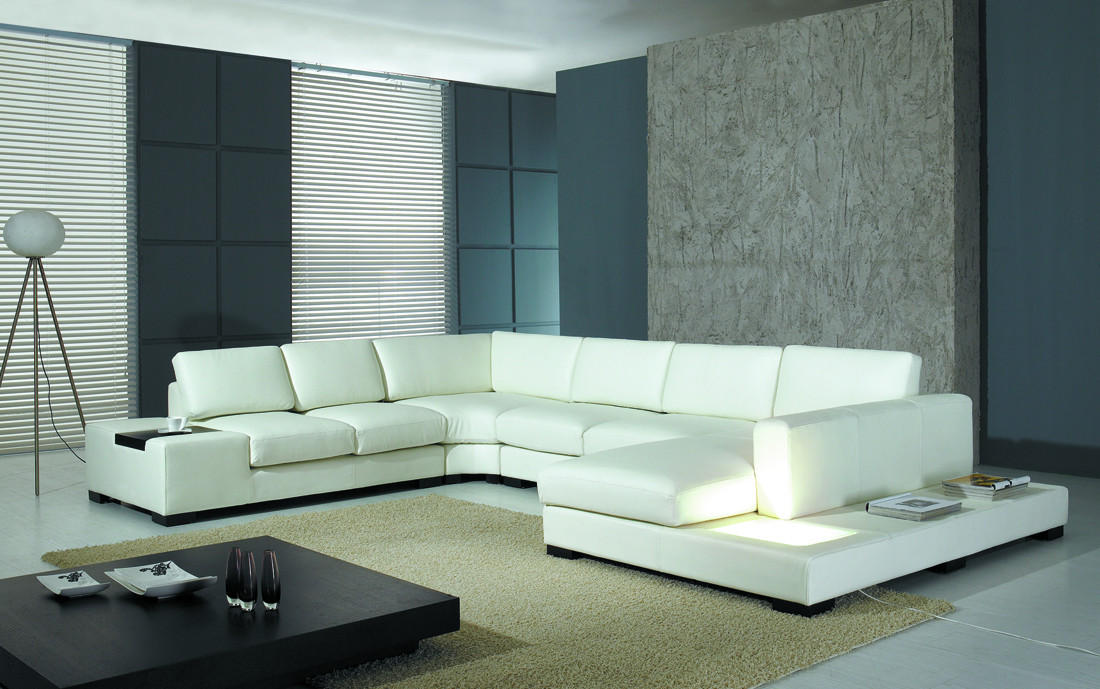 Modern White Living Room Furniture
 Modern White Bonded Leather Sectional Sofa T35