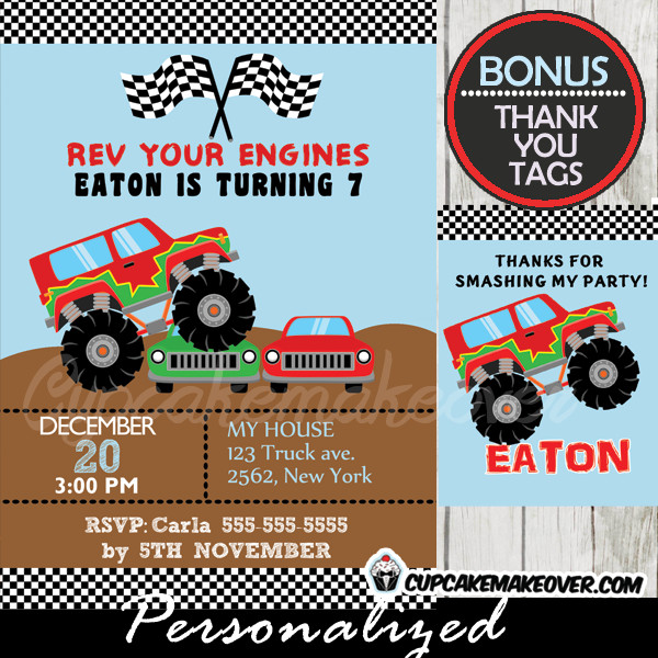 Monster Truck Birthday Invitations
 Monster Truck Birthday Party Invitation Personalized D1