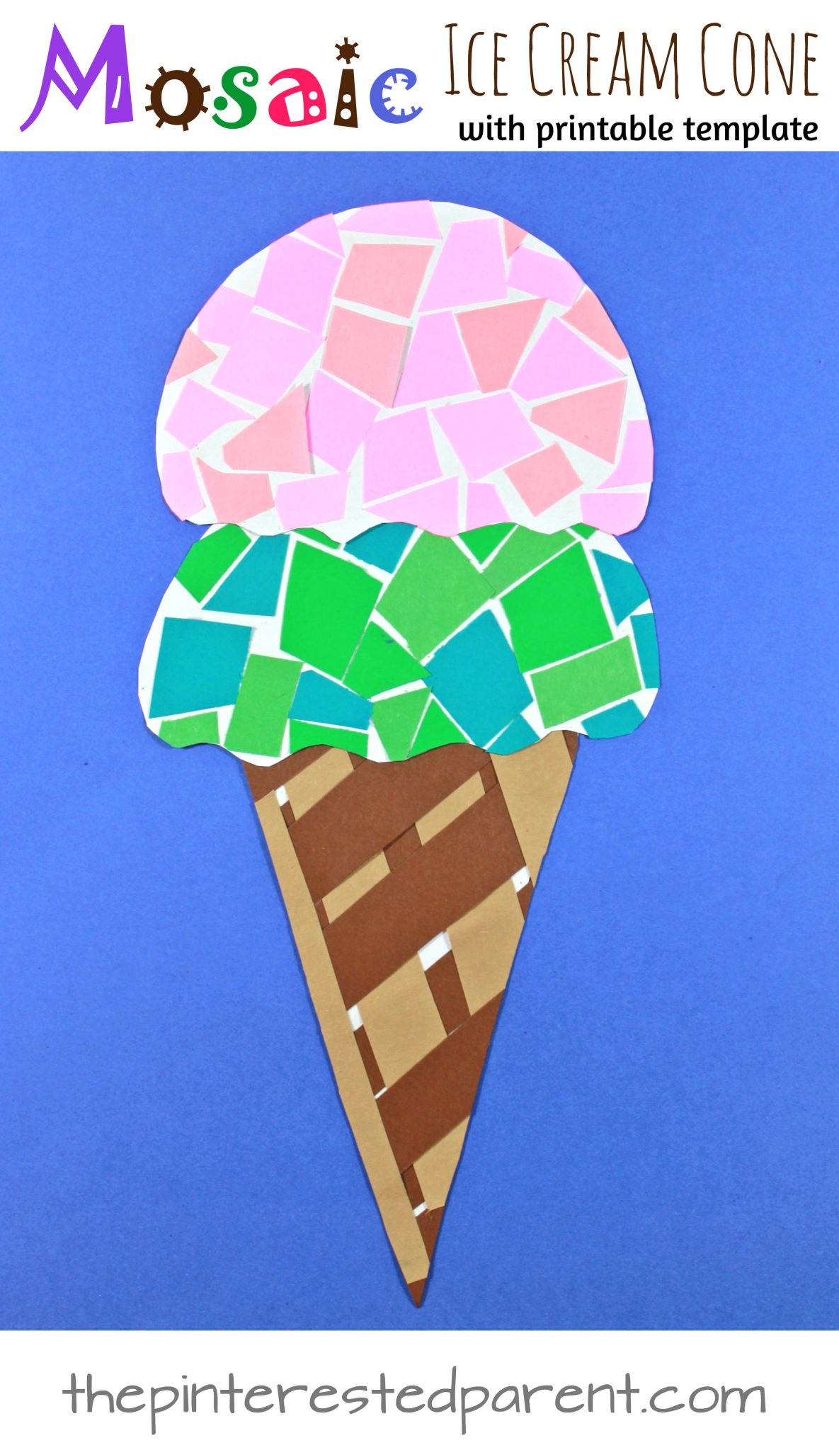 Mosaic Crafts For Kids
 Printable Paper Mosaic Ice Cream Cone – The Pinterested Parent