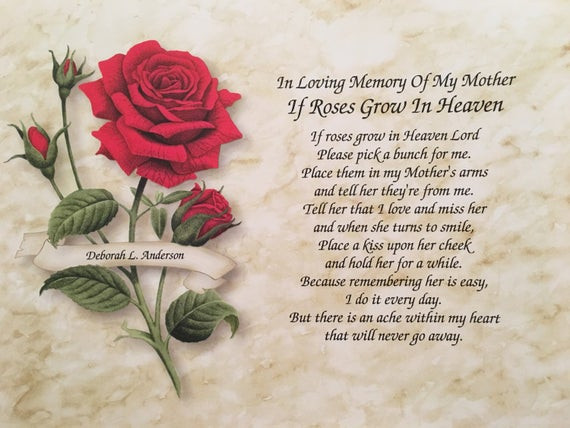 Mother Memorial Quotes
 In Memory of Mom Loss of Mother Sympathy Poem Memorial