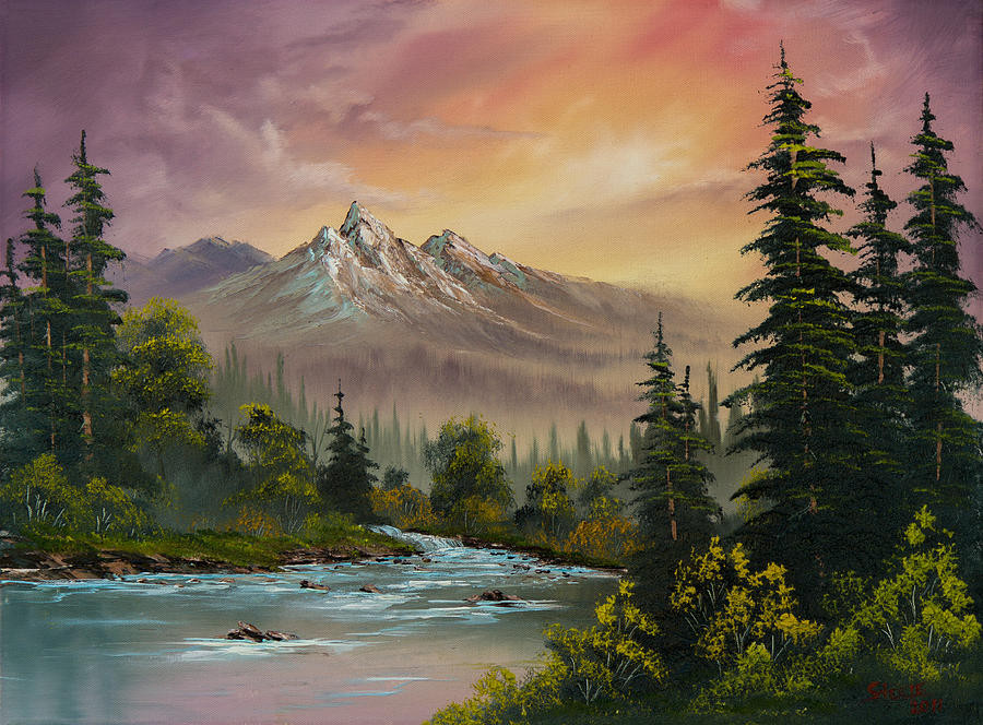 Mountain Landscape Painting
 Mountain Sunset Painting by C Steele